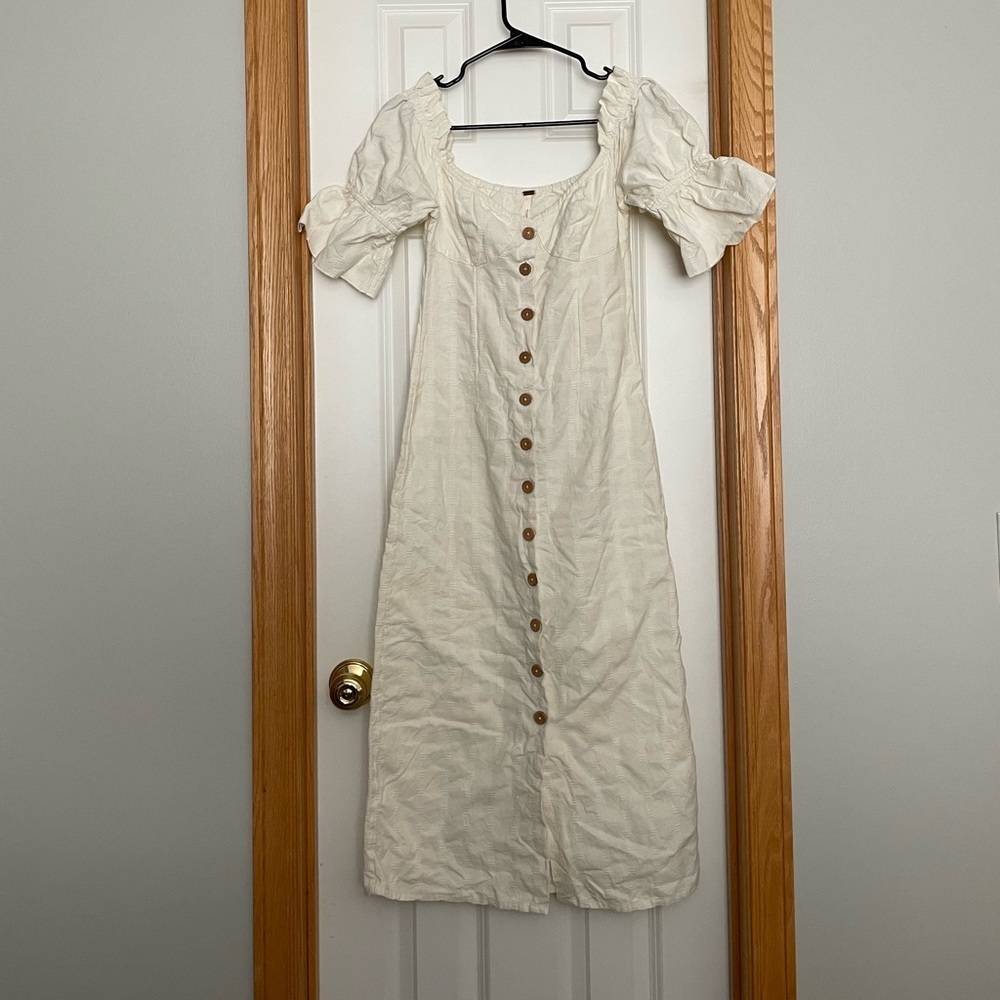 Free People Off White Off the Shoulder Button Front Dress 100% Cotton Size XS